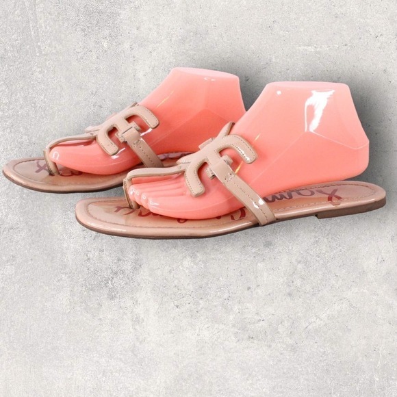 SAM EDELMAN the Cara Patent Leather Thong Sandal in Nude Size 10 - Picture 4 of 6